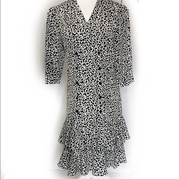 B.G.B LTD Black and white ruffled hem Dres… - Picture 1 of 8